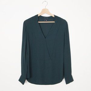 Theory Corbette 100% Silk Long Sleeve Blouse Green Small